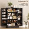 Kitchen Buffet Cabinet, 2 Doors, 12 Racks, 5 Compartments, Adjustable Shelves, Black