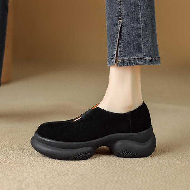 Round-toe Retro Women's Thick-soled High-heeled Casual Versatile Slip-on Shoes