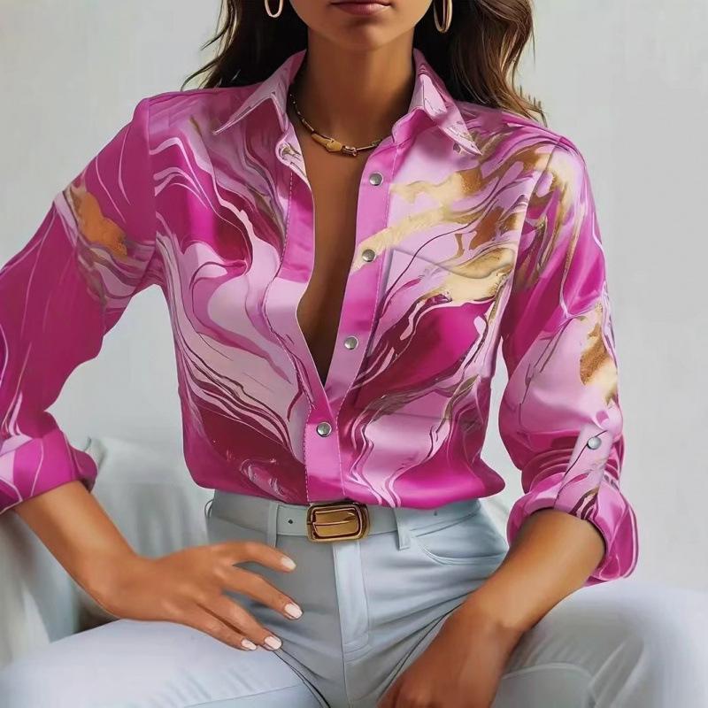 Chemise imprimée décontractée à manches longues pour femme, automne 2025