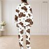 Women Plus Size White Printed Round Neck Long Sleeve Top And Long Pants Two Piece Set