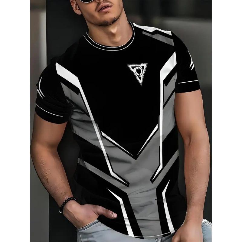 Summer Men Fashion T-shirt Fashion Harajuku 3D Printed Geometric Pattern T-shirt Casual Comfortable Short Sleeved Top
