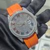 Moissanite Luxury Mechanical Watch Stainless Steel Case Sapphire Crystal Dial 5BAR Water Resistant Black Rubber Band 21mm Width