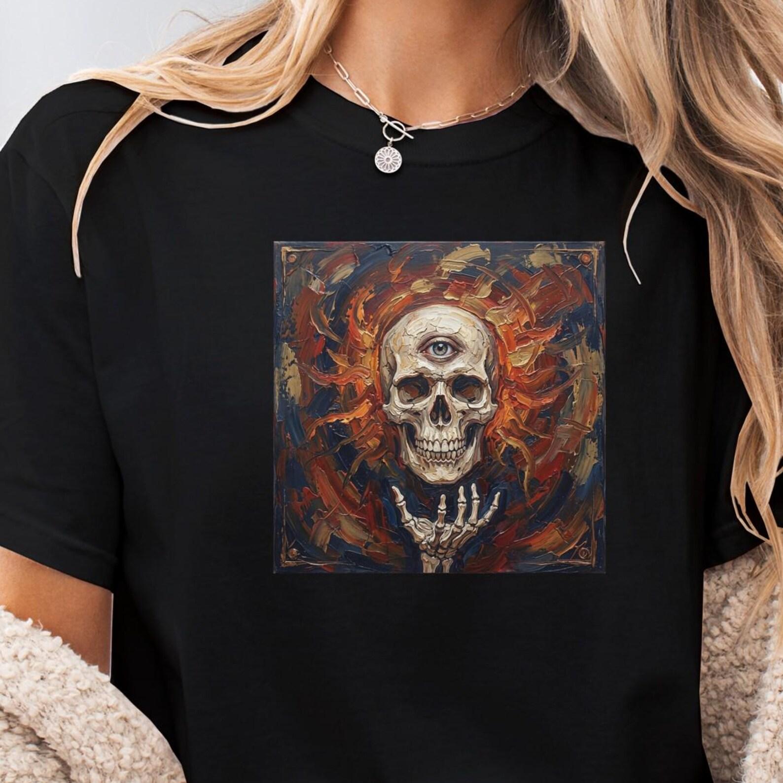 Comfort Colors Third Eye Skull T-Shirt, Gothic Skeleton Art, Dark Occult Horror Graphic S