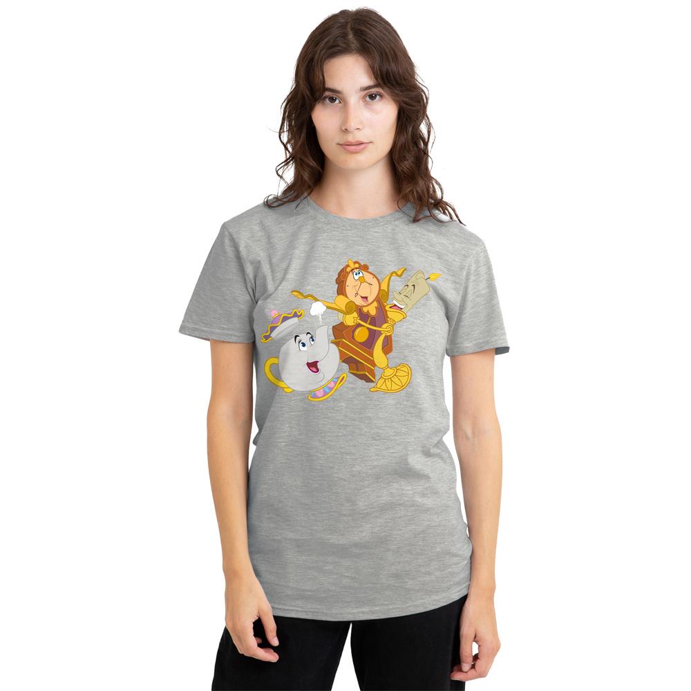 Beauty And The Beast Womens/Ladies Potts Cogsworth Lumiere Heather T-Shirt