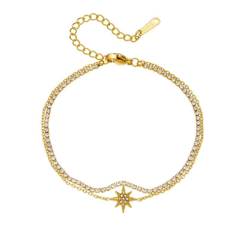 Gold Plated Layered Cubic Zirconia Heart Bracelet Dainty Tennis Chain Jewelry