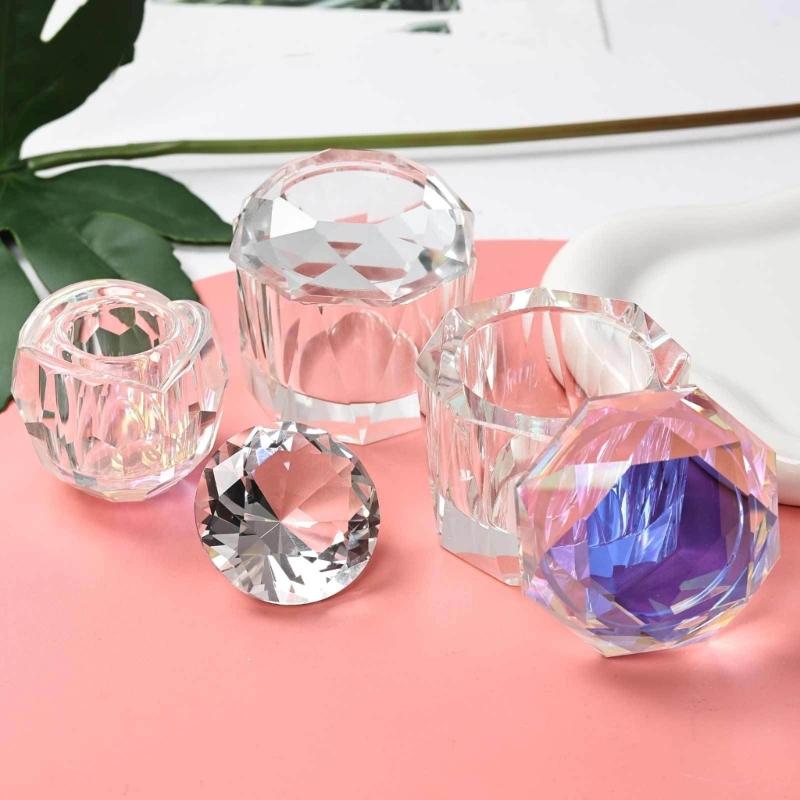 Luxurious Artificial Crystal Nail Brush Cleaner With Scratch Resistant Surfaces Crystal Glass Dish For Salon Use