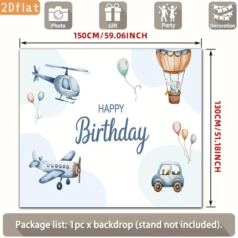 2D Boys Adventure Happy Birthday Backdrop Airplane Photography Background