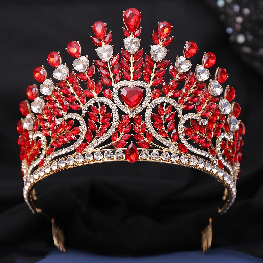 

DIEZI Baroque Big Heart AB Crystal Tiara Crown Women Girls Party Elegant Rhinestone Opal Flower Hair Dress Crown Accessories