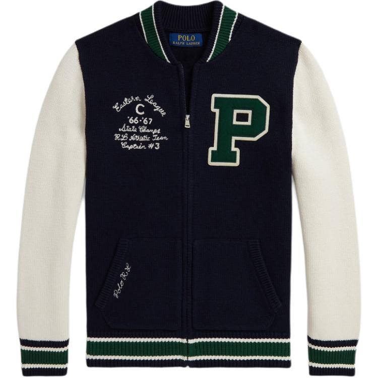 

Polo Ralph Lauren Цветной блок Воротник бейсбольный Застежка-молния Вышивка букв Полосатая отделка Длинный рукав Детские топы CWPOSWEY6820635-400 M