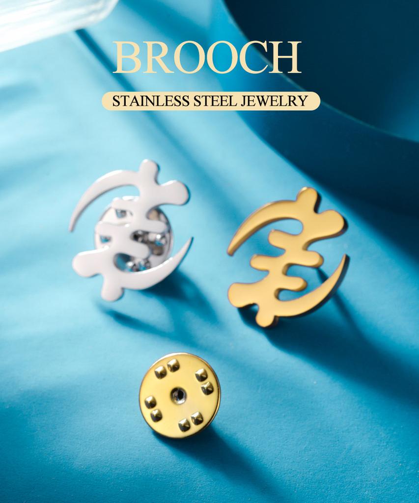 Dawapara Gye Nyame Pines Broche África Símbolo Adinkra Tótem Tribal Espiritual Geométrico Acero Inoxidable Joyería Étnica