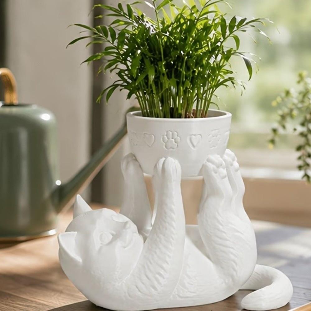 3D Printed Succulent Planter Plastic Cat Plant Pot Plant Holder Reclining Cat Planter Office