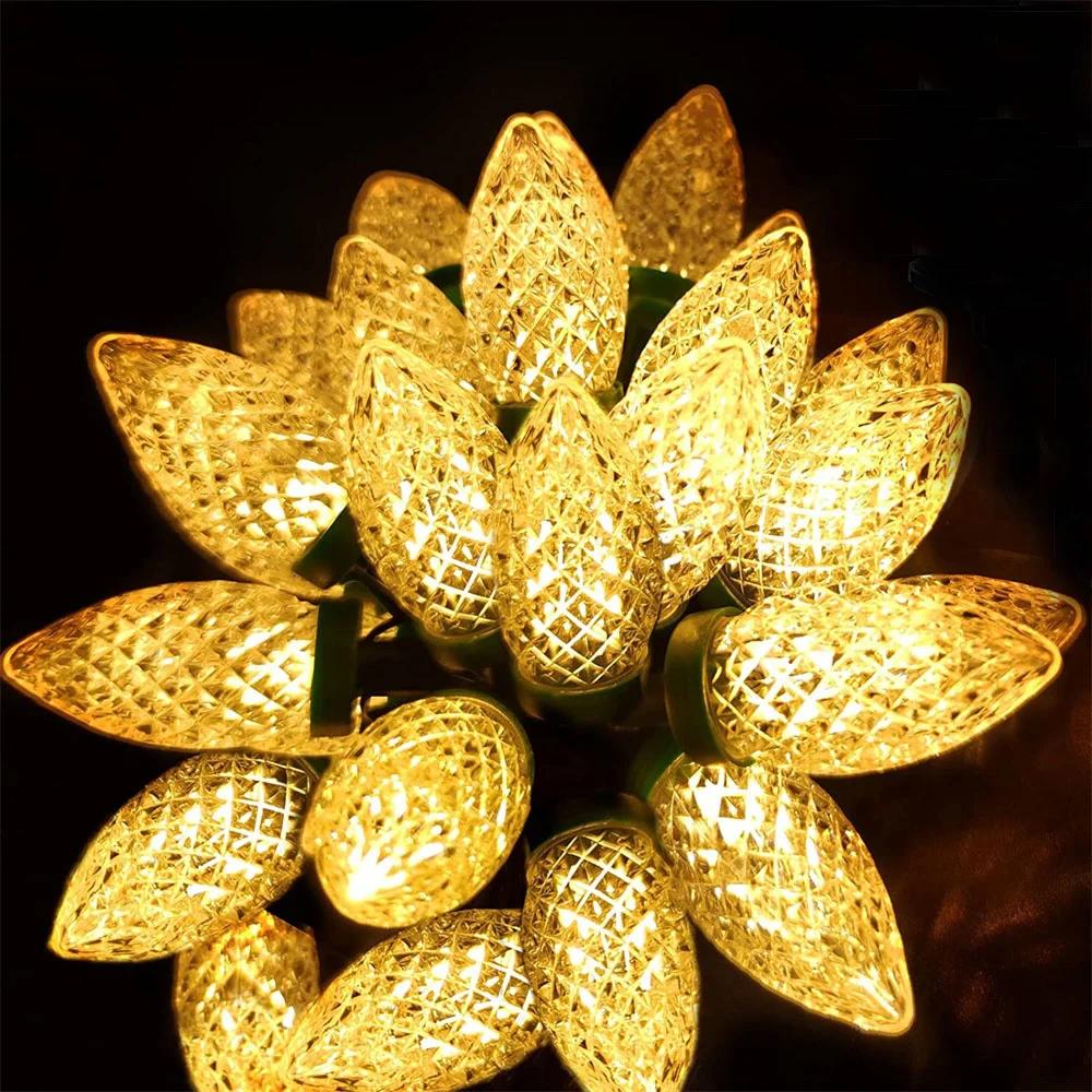 

10M 50 LED C9 многоцветная гирлянда в виде клубники, уличная гирлянда в виде клубники для рождественской елки, светильник для декора сада 110V US Plug теплый белый