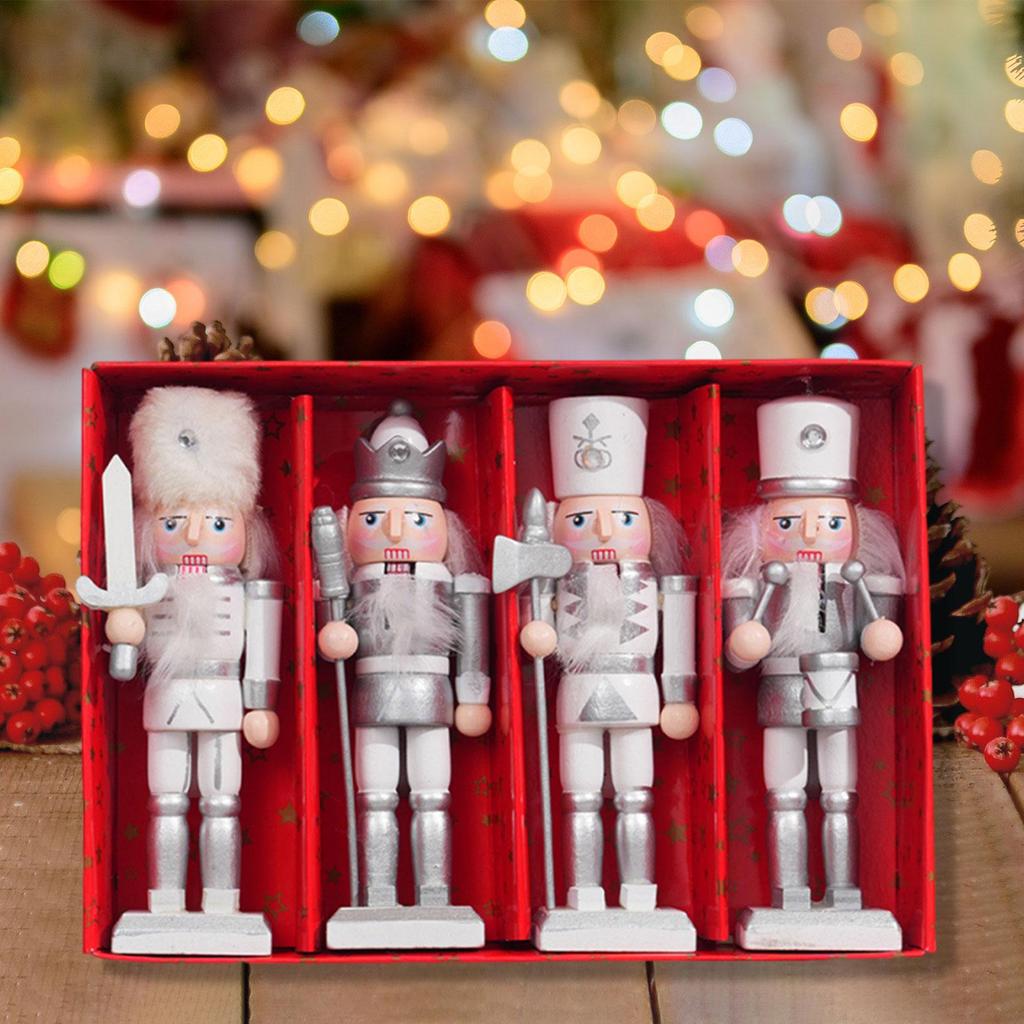 4Pcs Wood Christmas Nutcracker Soldier for Holiday Decor Decorative Portable Handcrafted Xmas Gift Collection Tabletop Ornament