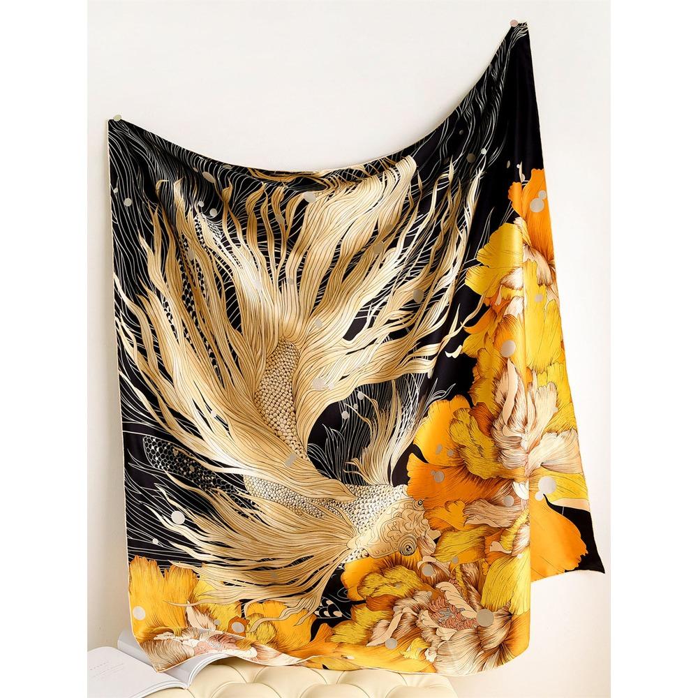 Glazed Ginkgo Silk Scarf Silk Women'S Spring And Autumn Mulberry Silk Scarf Air Conditioner Shawl Square Scarf