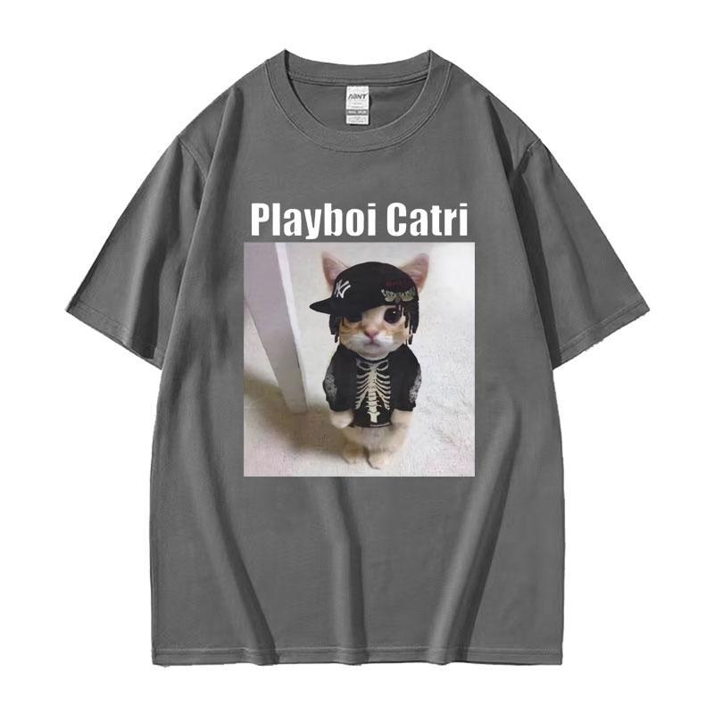 Playboi Carti Cute Cat Meme Funny Narcissist Opium Tshirt for Men Women Hip Hop Fashion T Shirt Casual Cotton Oversized Tshirts