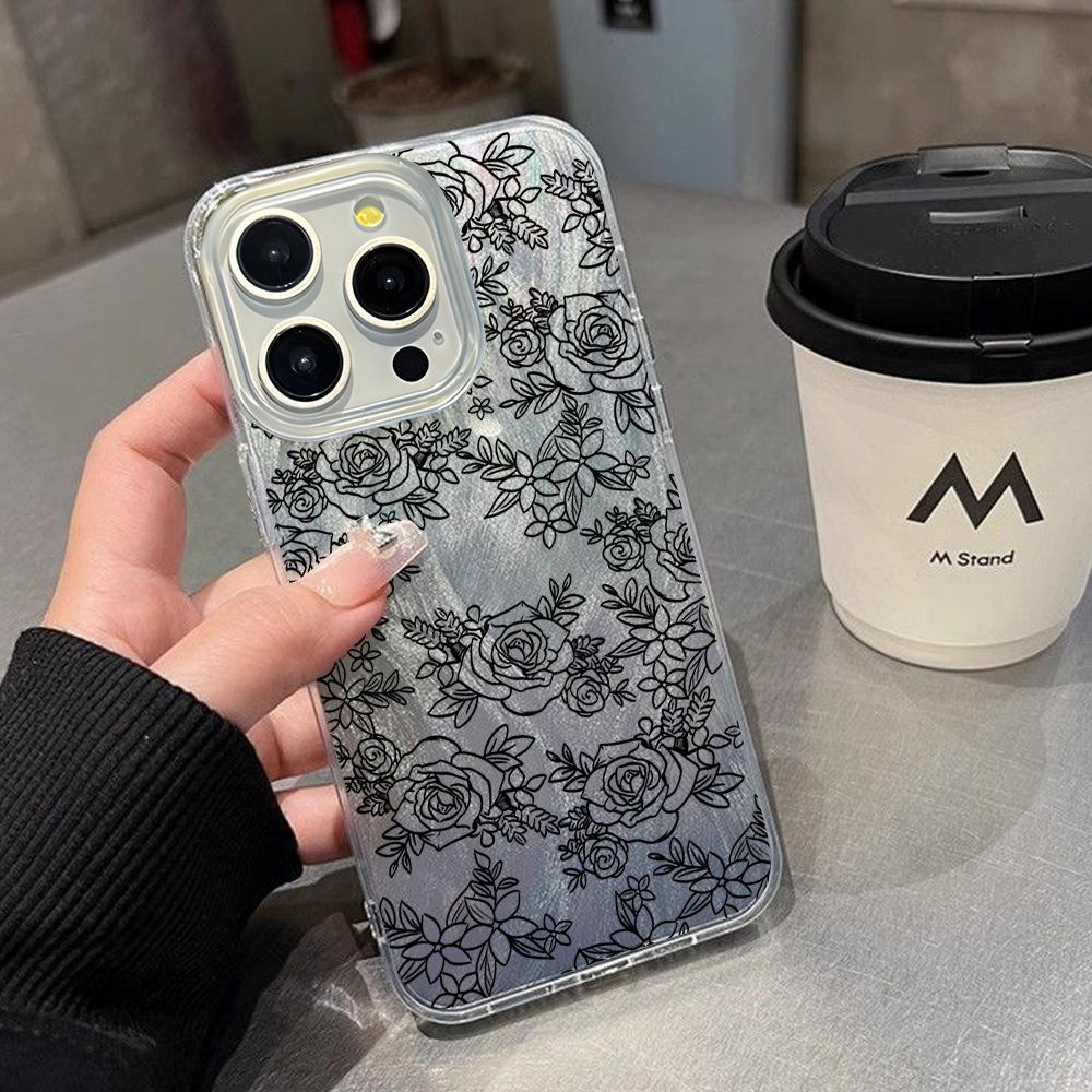 Amazon Hot-selling Black Rose Flower Apple 17pm Mobile Phone Case 15 High-value Anti-drop Case Iphone12 Women