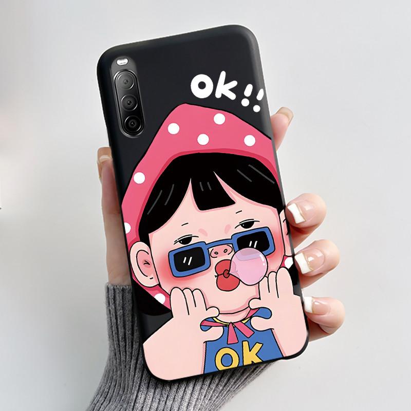 Fodral För Sony Xperia 10 II / 10 III Mobilskal Estetiskt Mode Söt Katt Astronaut Svart Silikon Mjuk Stötdämpande Baksidesskydd