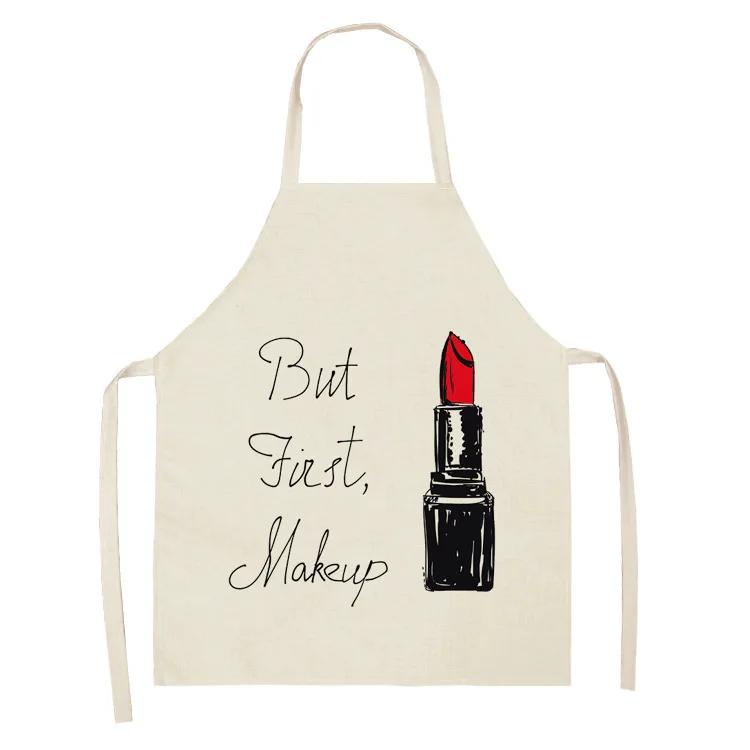Nail Polish Lipstick Kitchen Cotton Linen Apron Bib Home Cleaning Ladies Cooking Picnic