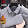 Men's Warm Fleece Lined Long Sleeve Polo Shirt