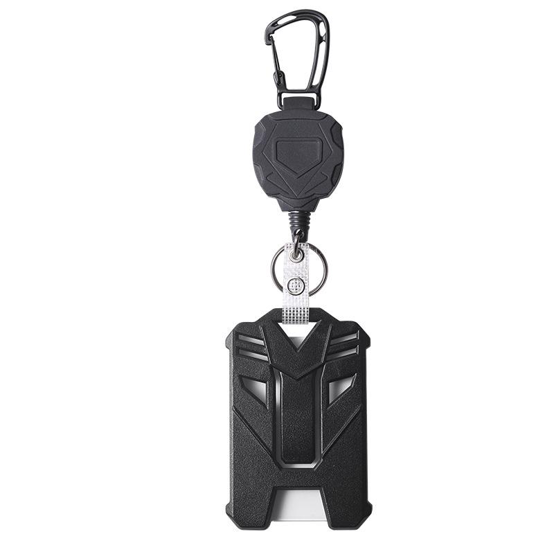 Outdoor Mountaineering Retractable Keychain Clip with Easy-Pull Buckle and Wire Rope Badge Holder