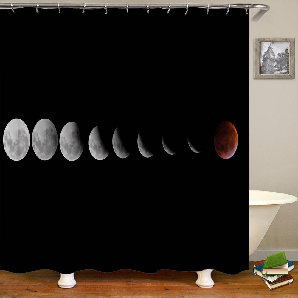 Full Moon Shower Curtain Ocean Landscape Starry Sky Waterproof Fabric Shower Curtains Bathroom Accessories Curtain With Hooks