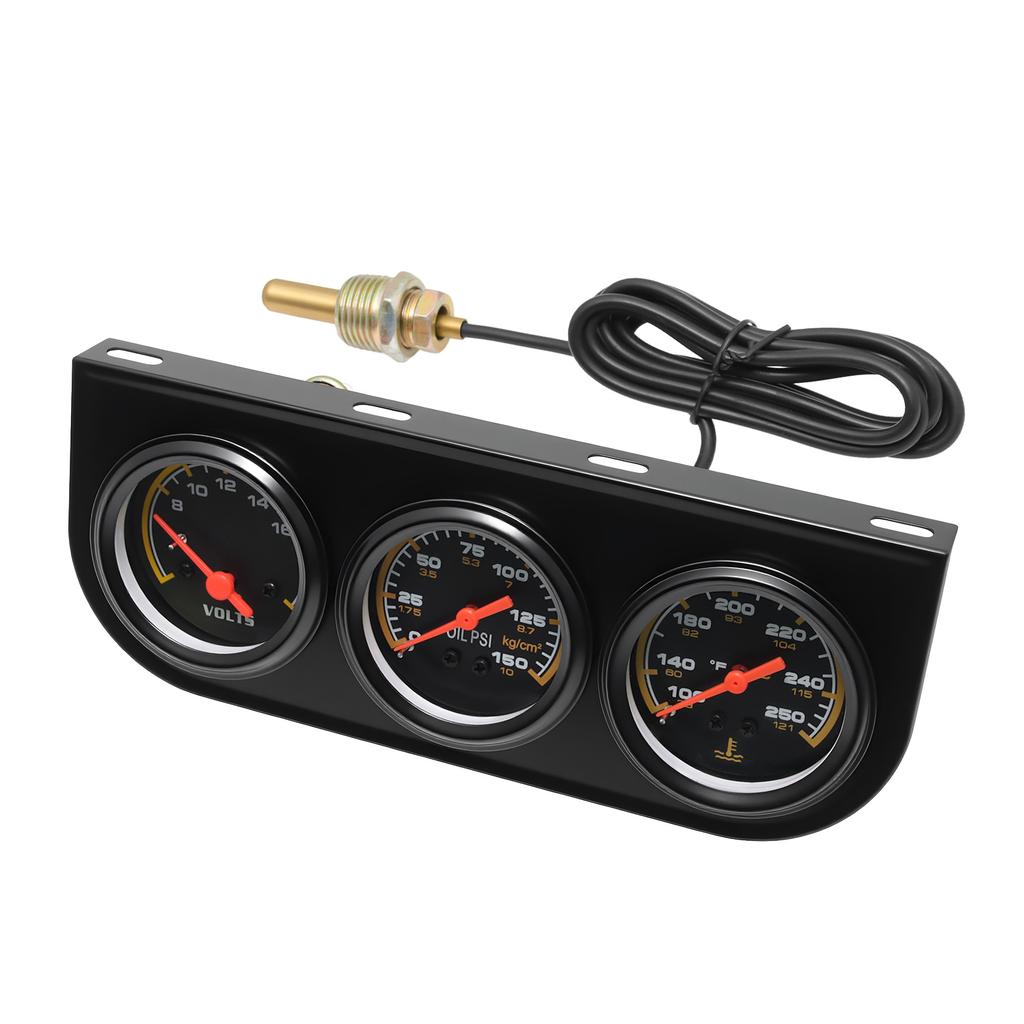 3 in 1 Triple Gauge Set 100-250℉ Water Temp+8-16v voltage Gauge+0-150psi Oil Pressure Black Face Digital pointer Auto Gauge