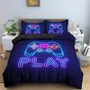 Gaming Gamer Duvet Cover Set Gamepad Bedding Set,Video Game Comforter Cover Neon Gamepad Geometry Brick Wall Design Quilt Cover