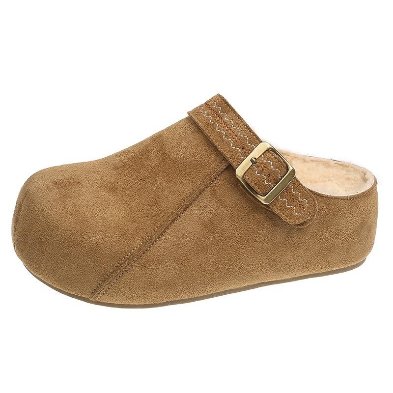 

Thick bottom inner height increase velvet women s autumn and winter new one-pedal bag head half slippers outer wear cotton slippers 40 хаки