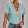 8 Color Women's V Neck Lacework Loose Top Short Sleeve Shirt Woman Blouses & Shirts