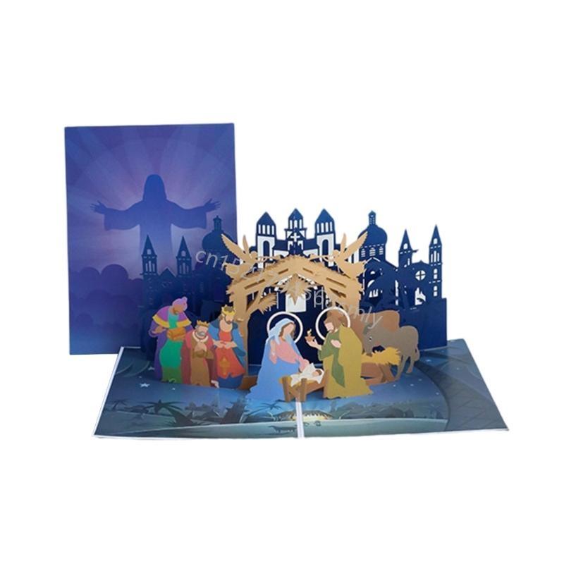 Foldable Christmas Popup Card with Envelope Handmade Greeting Card for Friend 6XDE