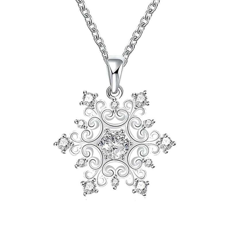 

Huitan Hollow Snowflake Pendant Necklace New for Women Dazzling Cubic Zircon Crystal Romantic Female Necklace Statement 40CM 5CM