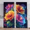 2pcs, Polyester Material, Vibrant Colorful Flower and Leaf Pattern Print, Light Filter Curtains, Suitable for Bedroom, Living