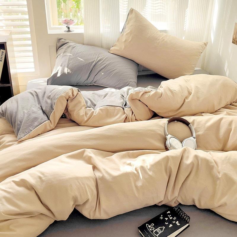 Class A Maternal And Infant Grade Solid Color Four-Piece Set Washed Cotton Double Quilt Cover Dormitory Bed Sheet 3Pcs Set Bed Hat Quilt Cover