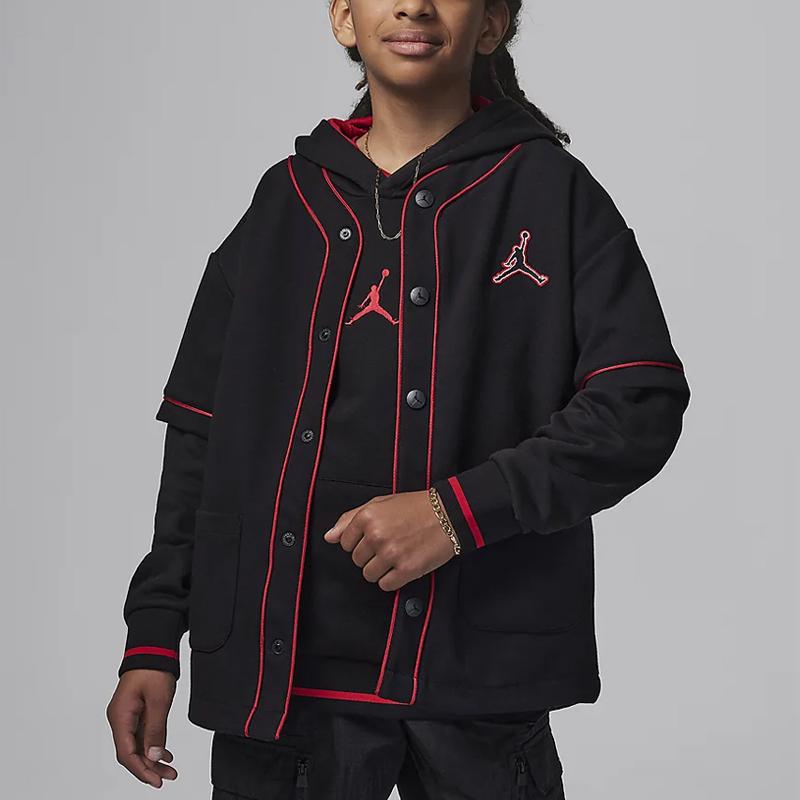 Jordan Color Block Letter Embroidered Hooded Jacket And Sweatshirt 3 In 1 Casual Sports Set Kids sets Black HJ8347-010