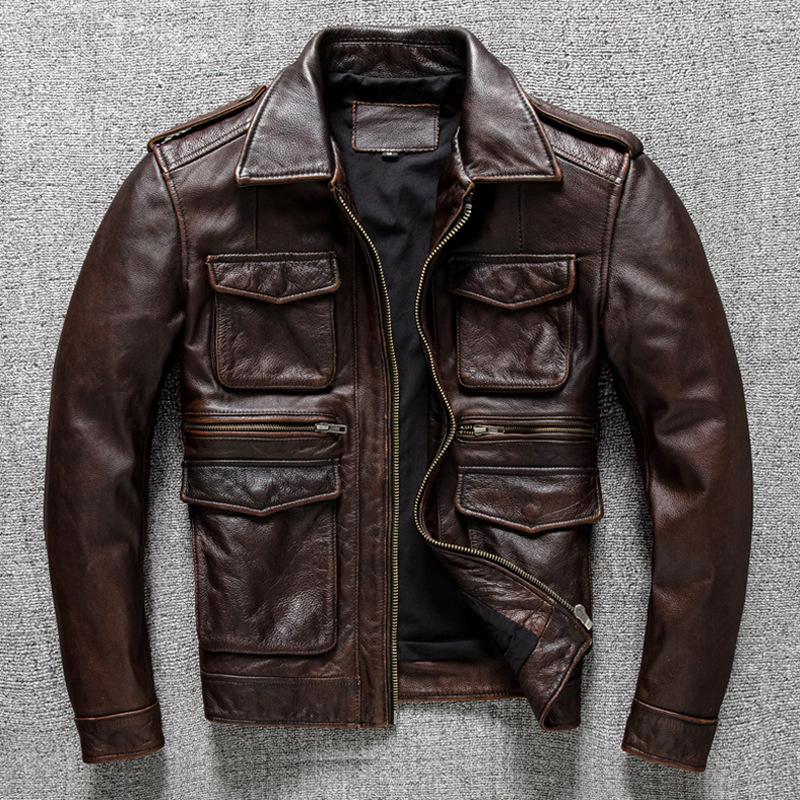 

PU Leather Jacket Men s Retro Old Lapel Nostalgic Leather Jacket Jacket M