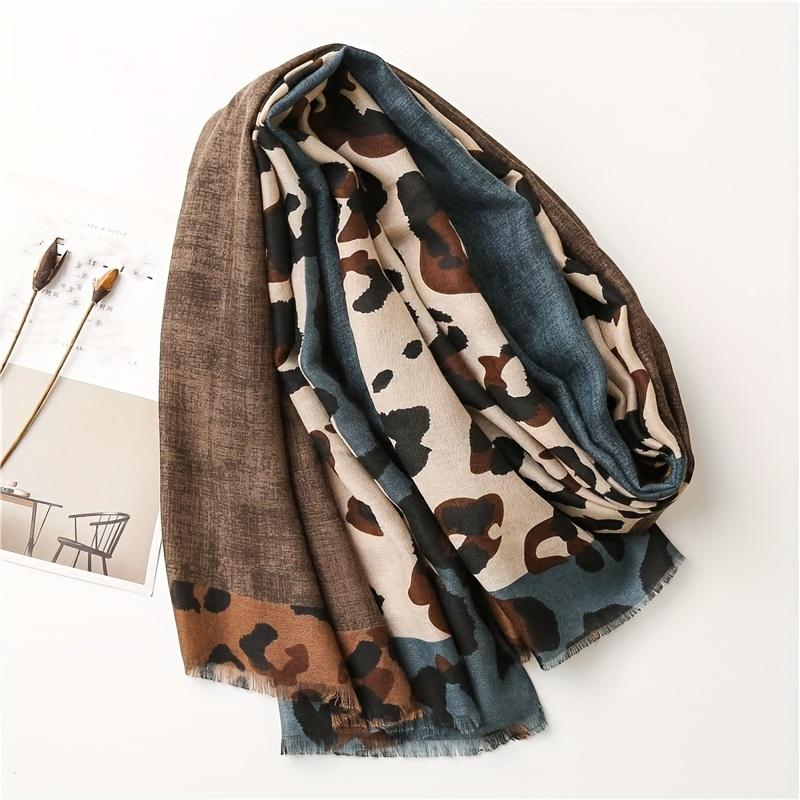Brown Leopard Print Scarf Thin Soft Cozy Shawl Boho Style Windproof Sunscreen Wrap For Women