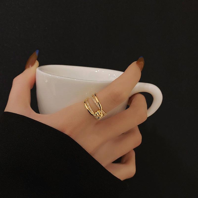 Korean Style Trendy Multi-layer Zirconia Knotted Adjustable Ring for Women - Fashionable Luxury Feel, Personalized Index Finger Ring