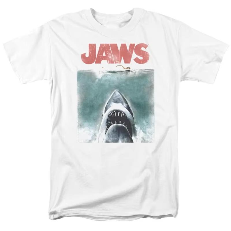 American Vintage Jaws Vintage Poster T-Shirt Shark Movie T-Shirt Summer New Vintage Fashion Men's and Women's Streetwear