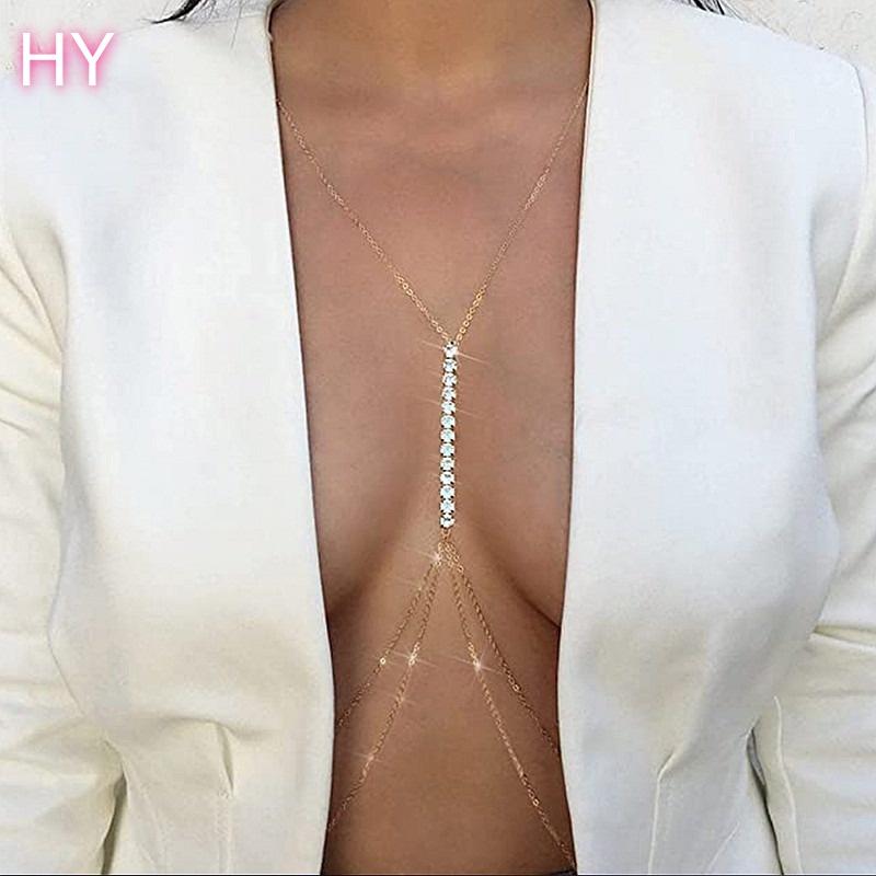 HY New Simple Bra Chain Body Chest Jewelry Rhinestone Sexy Chest Chain Bra Bikini Belly Waist Chain золотой