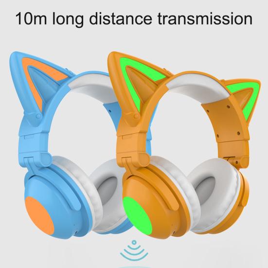 Bluetooth-compatible Headphone Colorful Luminous Cat Ear Shape Stereo Music Wireless Gaming Headset for Mobile Phone