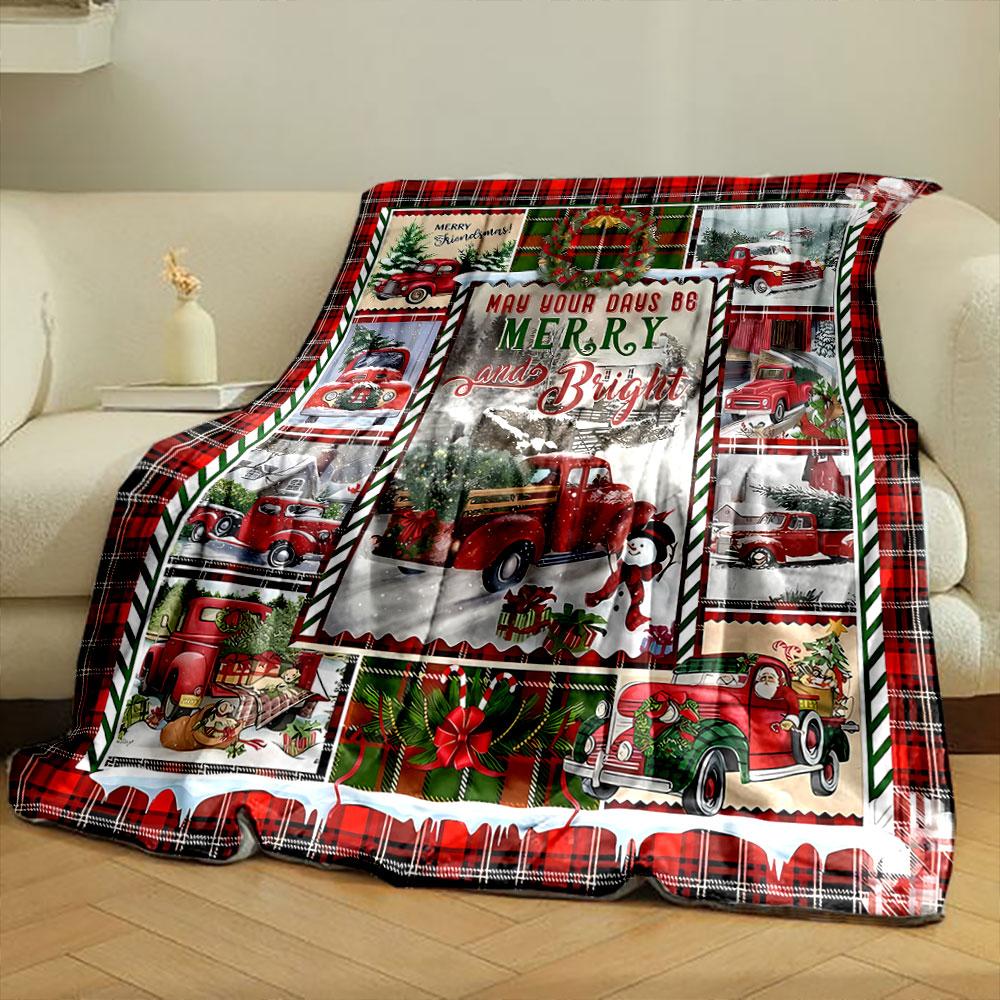 Christmas Red Truck Pattern Festive Winter Warm Blanket for Sofa Bed Blanket for Livingroom Couch lunch breakthrow for Friend's festival Gift