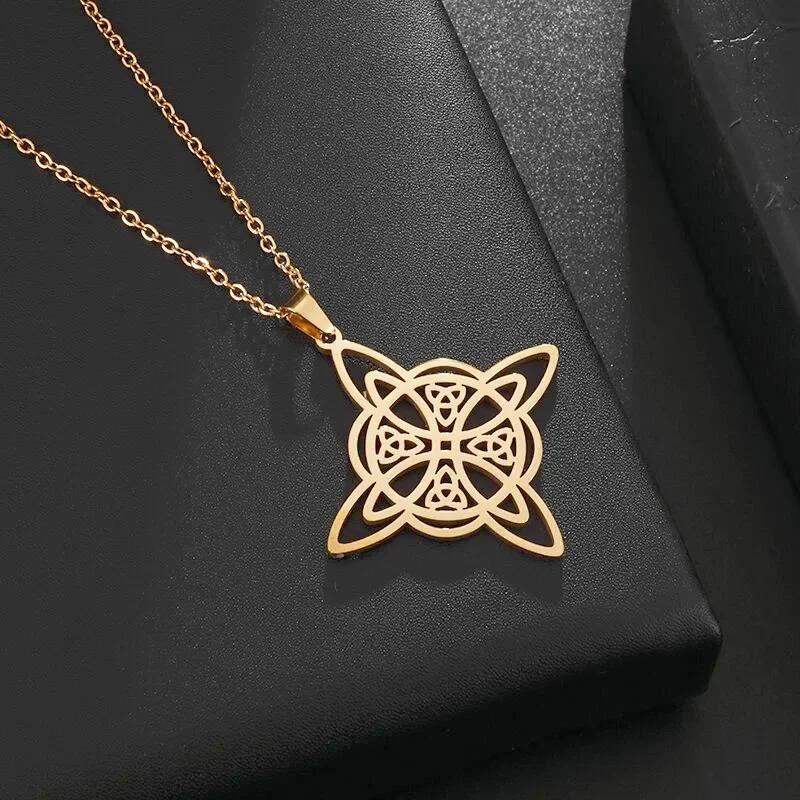 Fashion Charm Witch Knot Necklace Stainless Steel Irish Celtic Knot Pendant Witchcraft Amulet Magical Jewelry Gift for Girls
