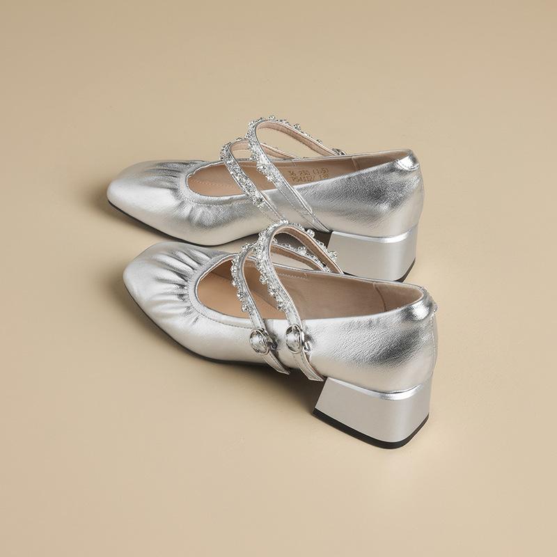 Women's Summer Retro Chunky Heel Sandals French Style Mid-heel Mary Jane Shoes