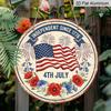 2D Flat, 1pc Classic 4Th July Independence Since 1776 Round Aluminum Metal Sign with American Flag Fireworks And Floral Wreath Wall Decor for