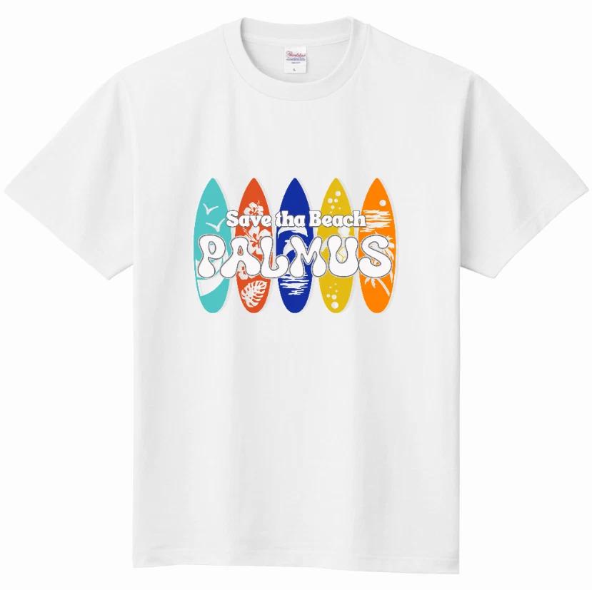 PALMUS Surfboard T-Shirt Summer Beach Hawaii Style Graphic Tee Streetwear Cotton L