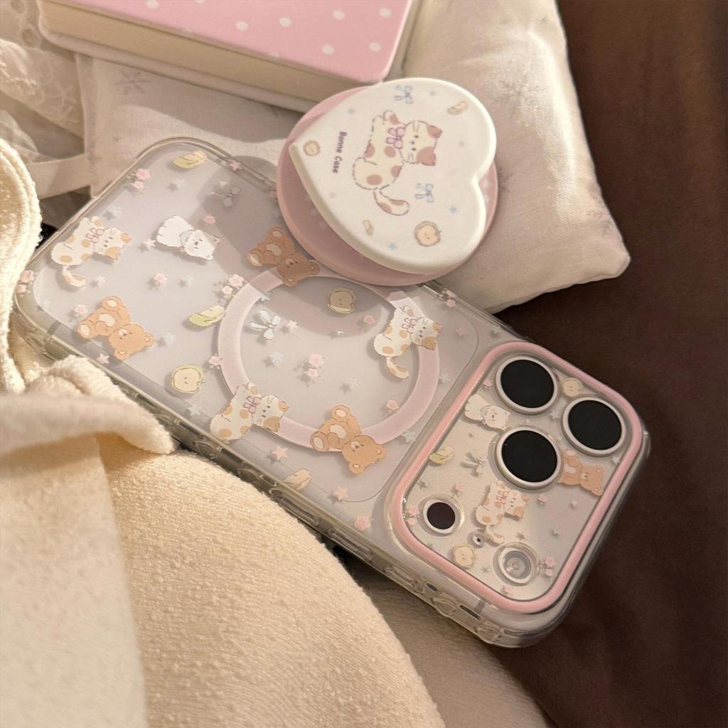 Cute Kitten Heart-Shaped Magnetic Phone Case for iPhone 16, iPhone 17, and iPhone 17 Pro Max
