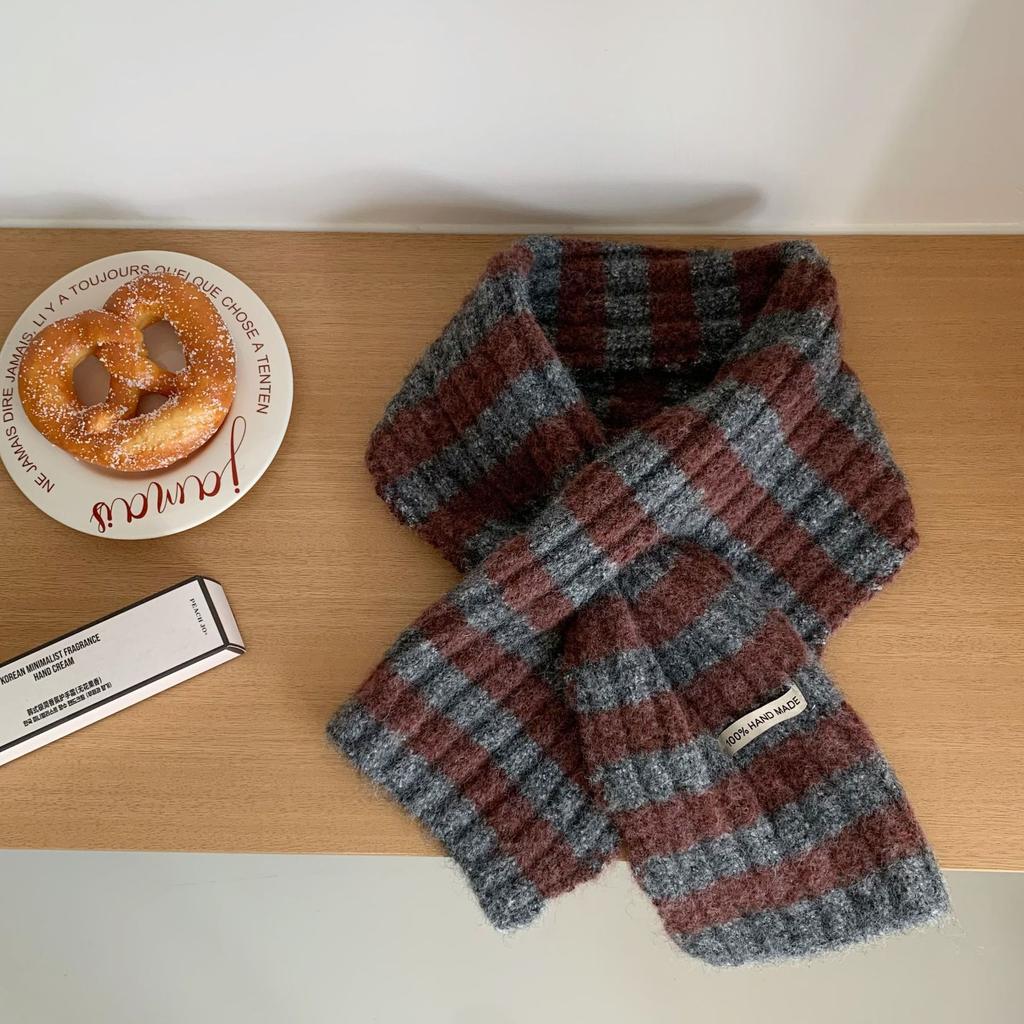 New with knitted small scarf women's autumn and winter Korean version versatile striped warm lazy gospel perforated scarf