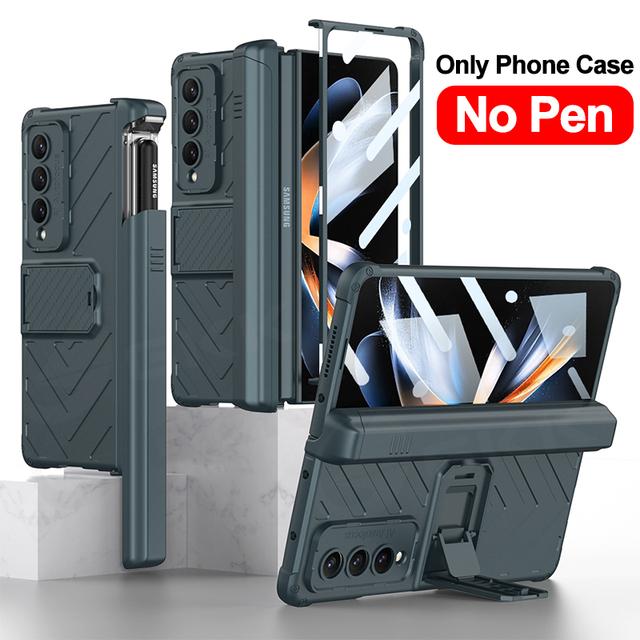 Για Samsung Galaxy Z Fold 4 3 Θήκη Armor Μαγνητικό σκληρό κάλυμμα - Περιλαμβάνεται Γυάλινη θήκη για στυλό για Galaxy Z Fold4 5g