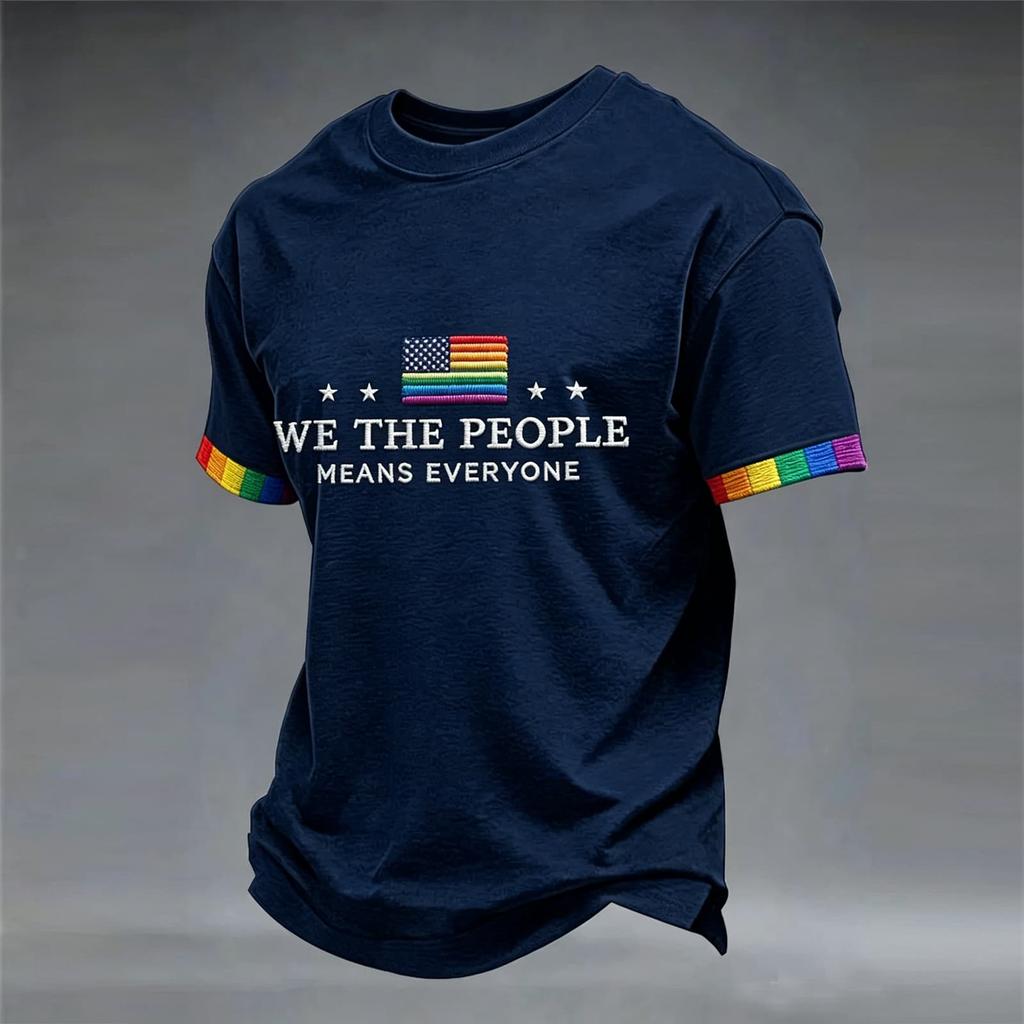 Unisex Short Sleeve Crew Neck T Shirt with We The Means Letter Print and Flag Graphic Casual Fit Top