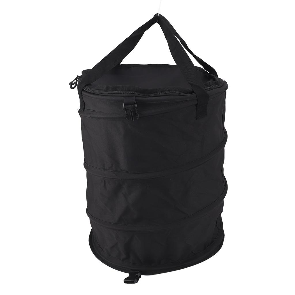 Collapsible Trash Can Reusable Oxford Cloth Portable Foldable Waste Bag with Handles for Camping Garden Black